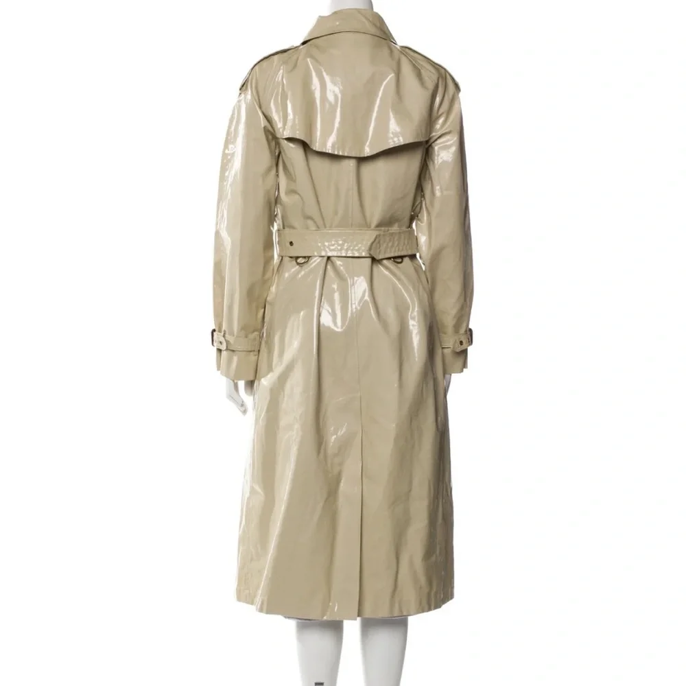 Burberry Beige Patent Double-Breasted Trench Coat - Picture 9 of 14